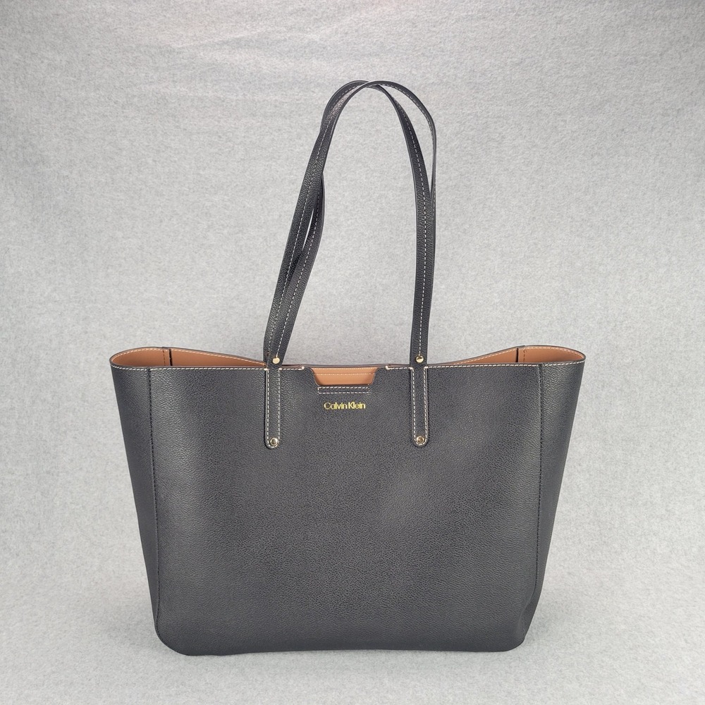 Calvin Klein Dilan‎ Faux Leather Tote Bag Tan Interior H4GADAM2 Gold Hardware